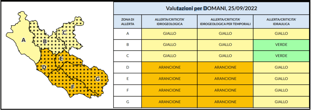 allerta meteo arancione lazio 25 settembre 2022